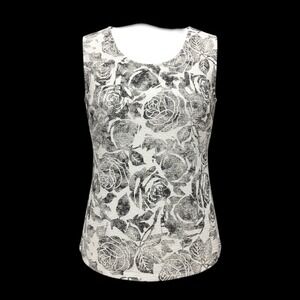 Allison Daley Womens Black White Floral Rose Print Sleeveless Shell Top Small